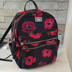 Kate Spade Black and Red Floral Backpack